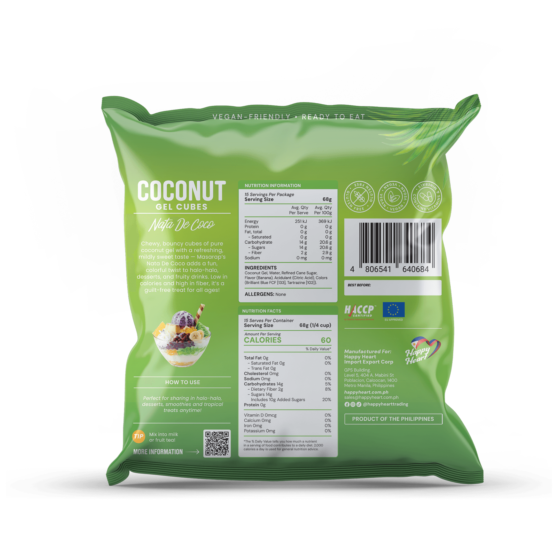 Coconut Gel Cubes (Nata De Coco) Green 1kg (BOP)