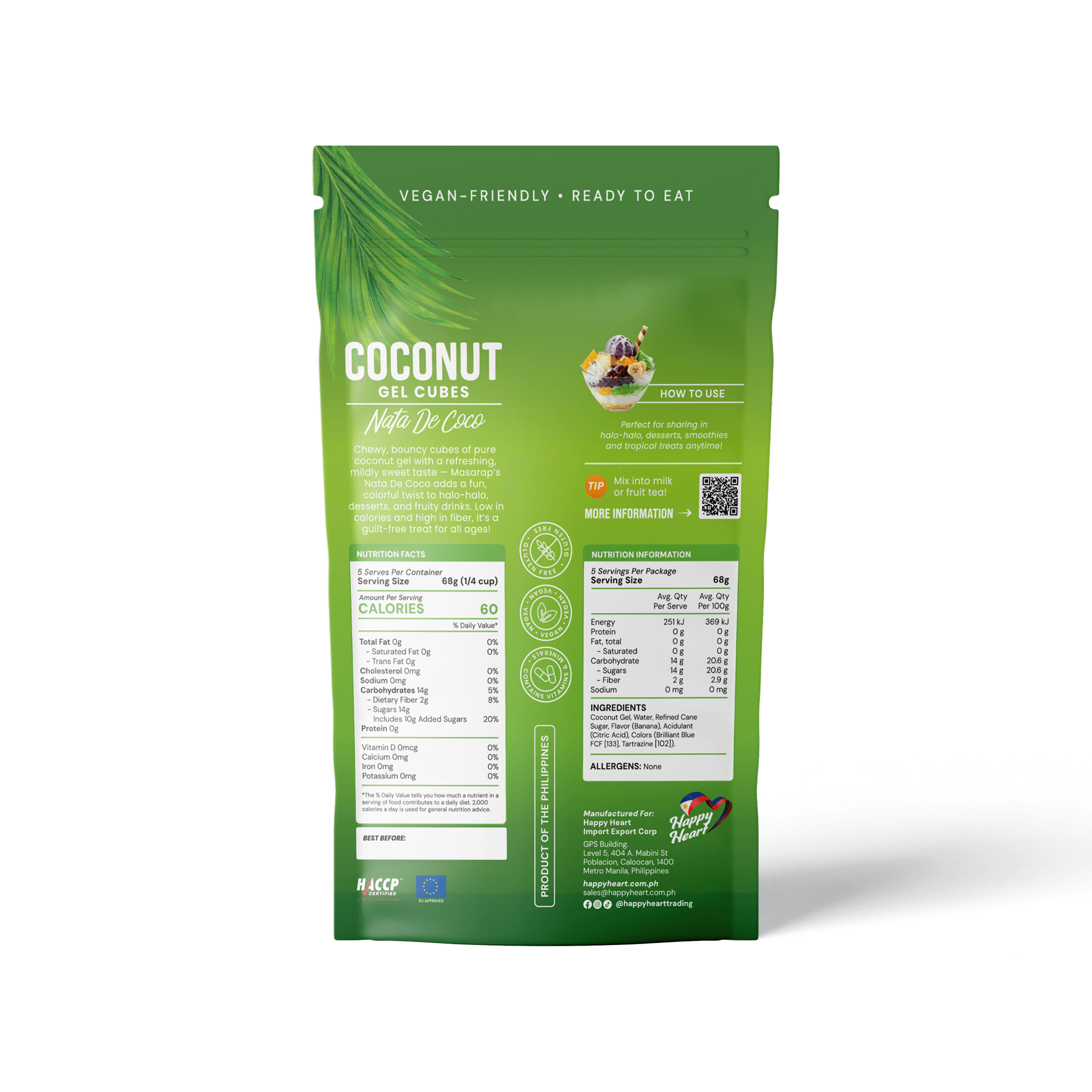 Coconut Gel Cubes (Nata De Coco) Green 340g (BOP)